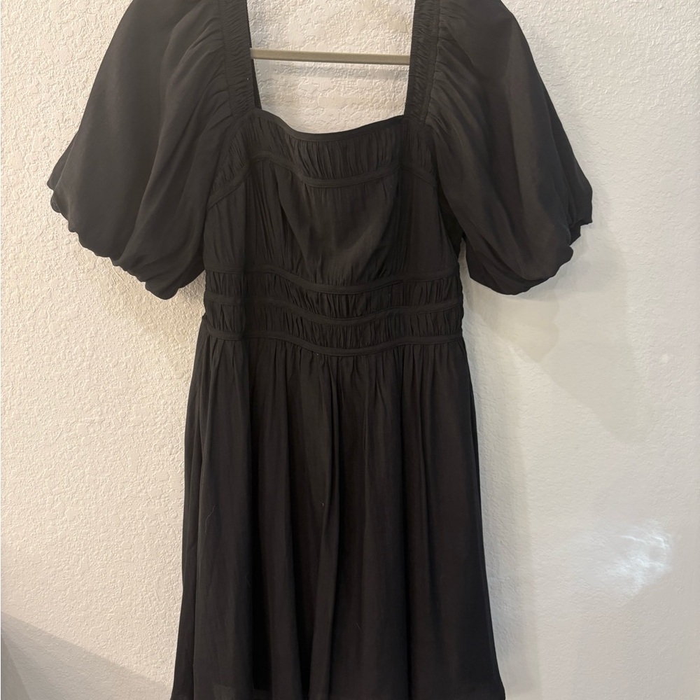 Entro Black Mini Dress with Puff Sleeves